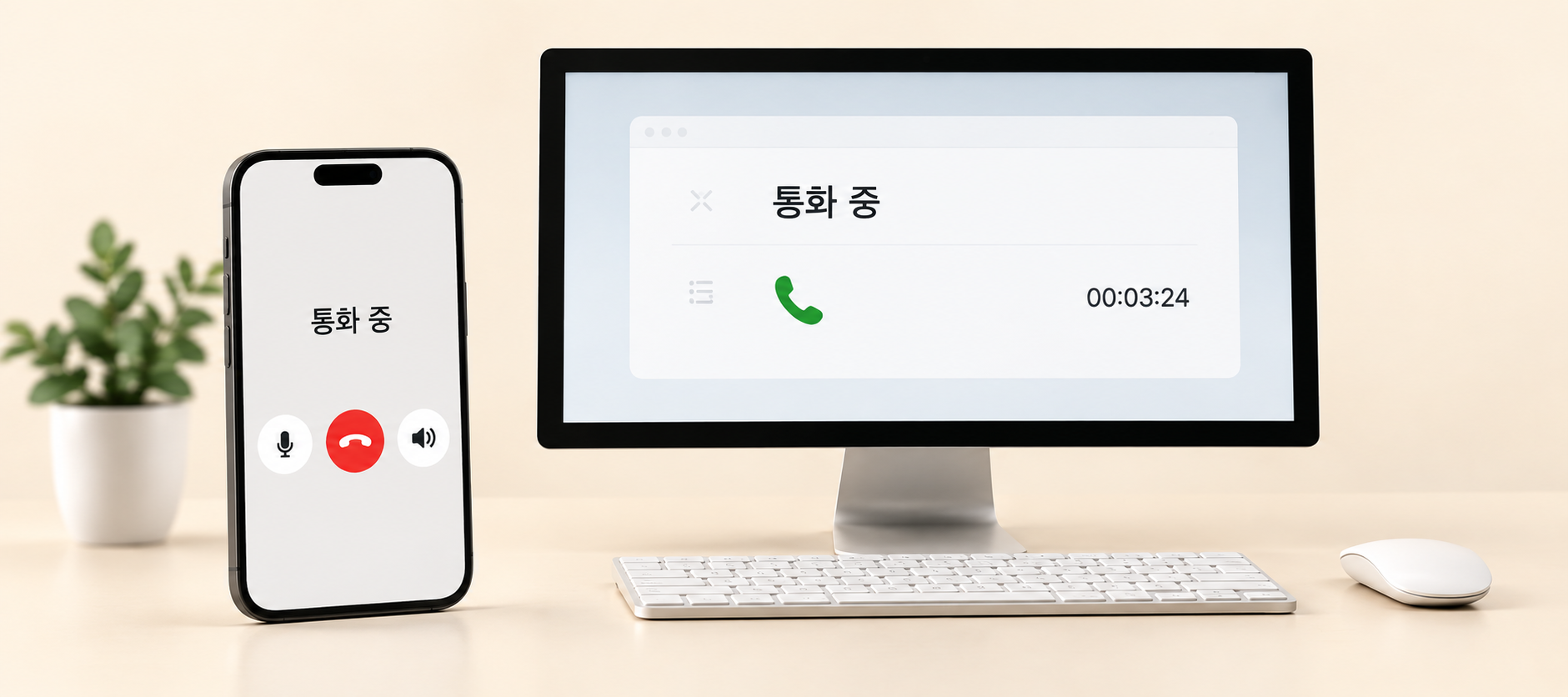 Concept illustration of a phone connected to a Windows customer support workstation