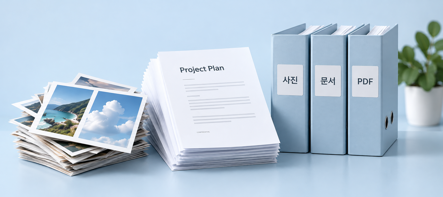 Concept illustration of organized photos, documents and PDF files